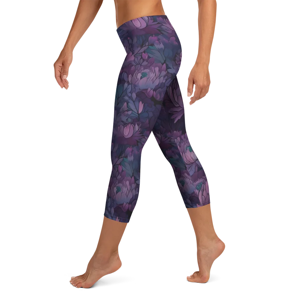 Indigo Bloomscape on Capri Leggings — Left