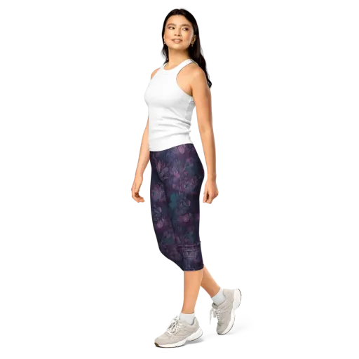 Indigo Bloomscape on a Capri Leggings