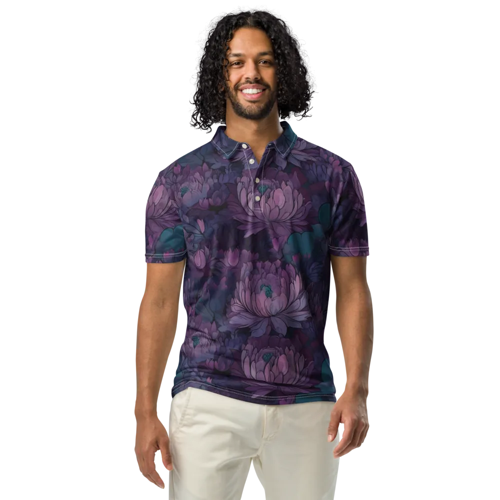 Indigo Bloomscape on Men's Slim Fit Polo Shirt — Front
