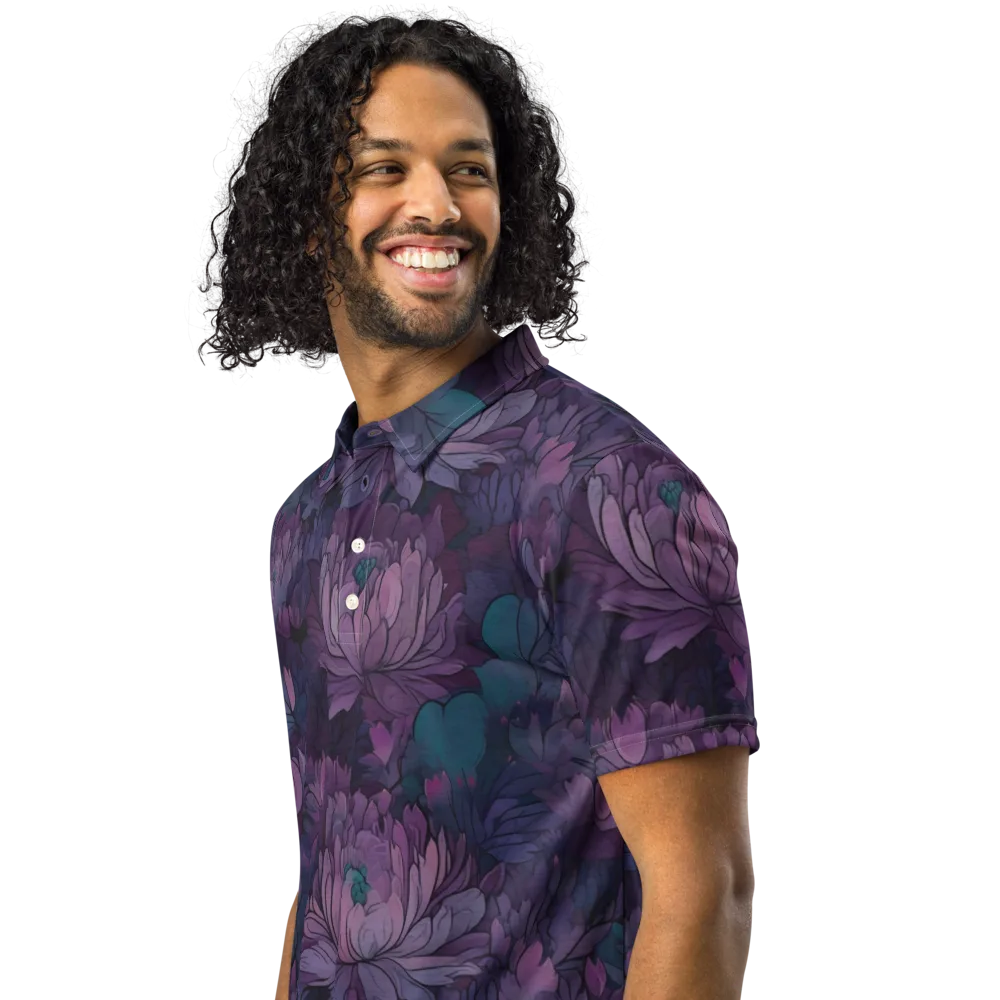 Indigo Bloomscape on Men's Slim Fit Polo Shirt — Left Front