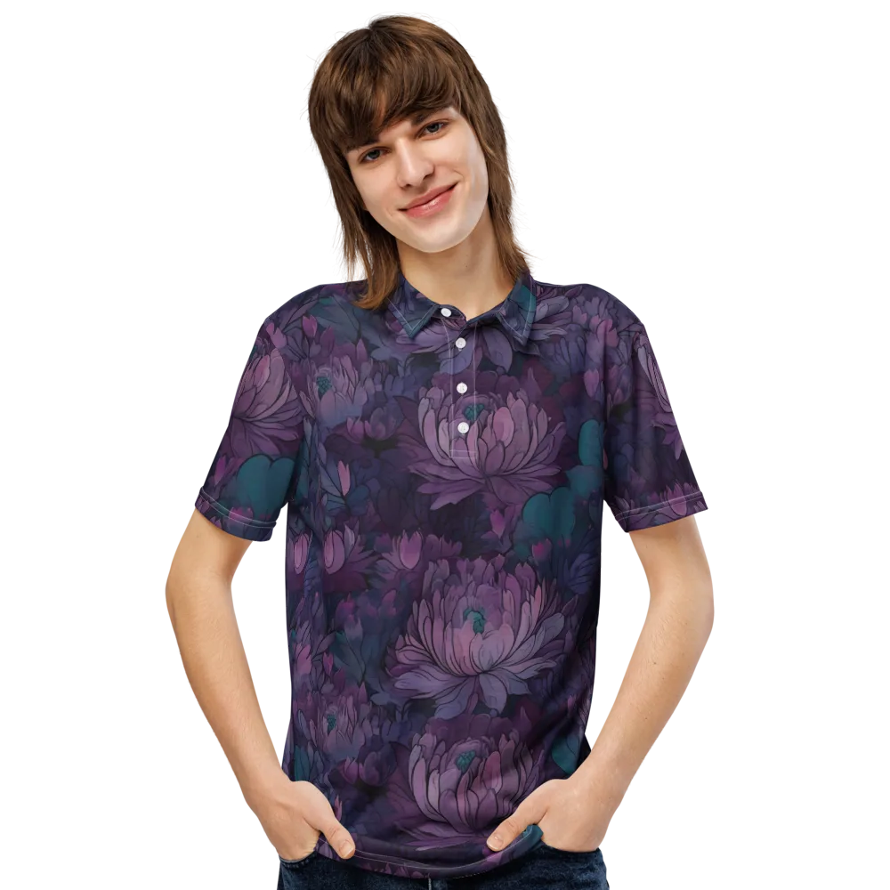 Indigo Bloomscape on Men's Slim Fit Polo Shirt — Front