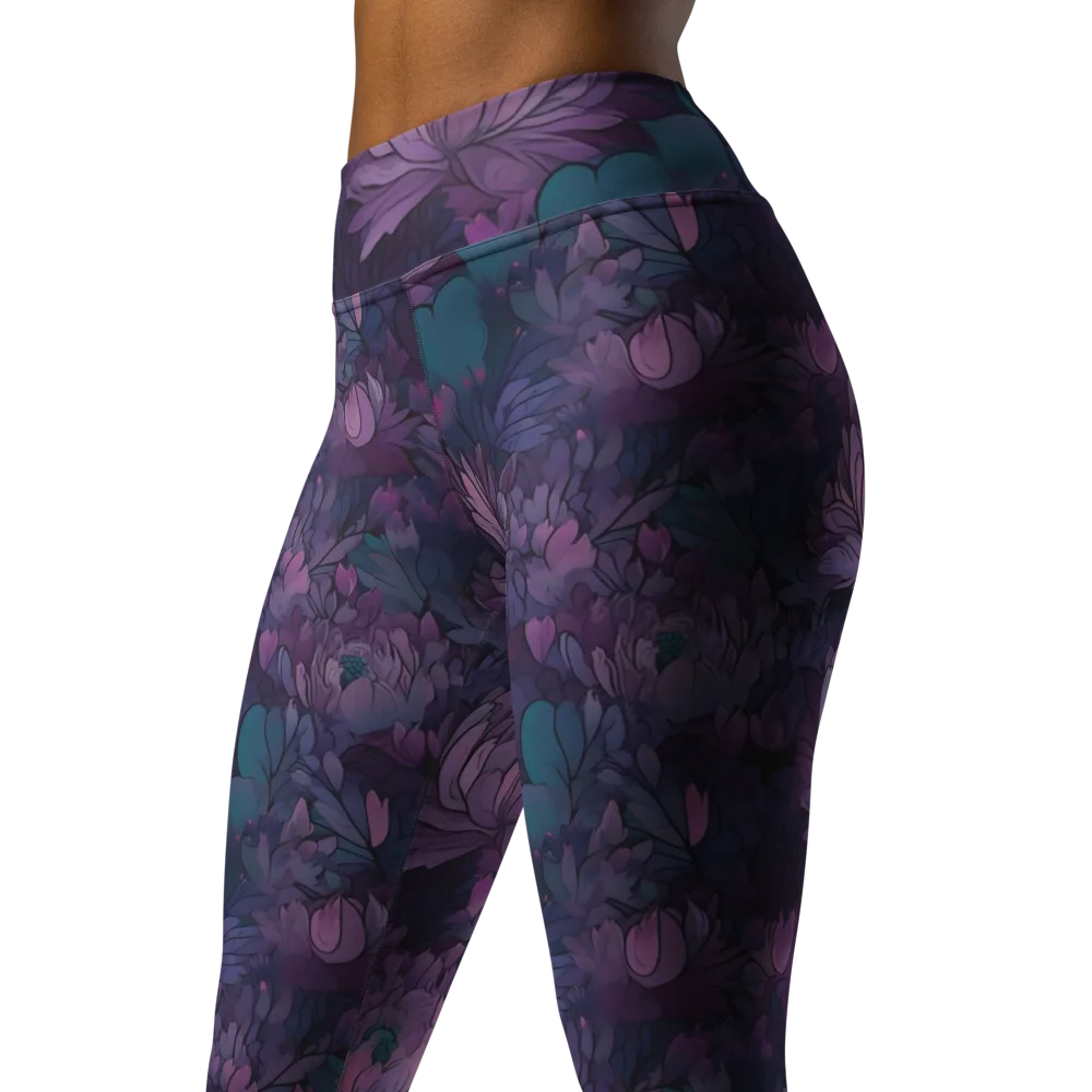 Indigo Bloomscape on Yoga Leggings — Left Front