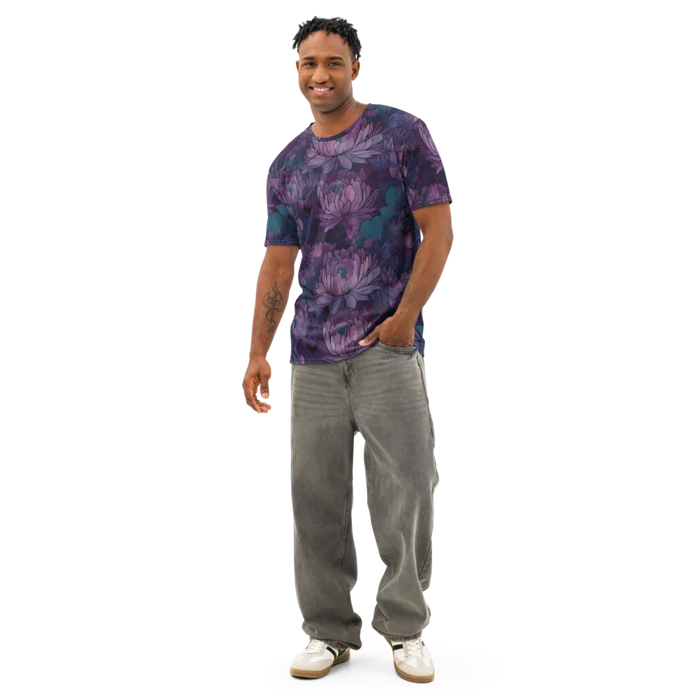 Indigo Bloomscape on Men's Cotton Crew Neck T-Shirt — Front