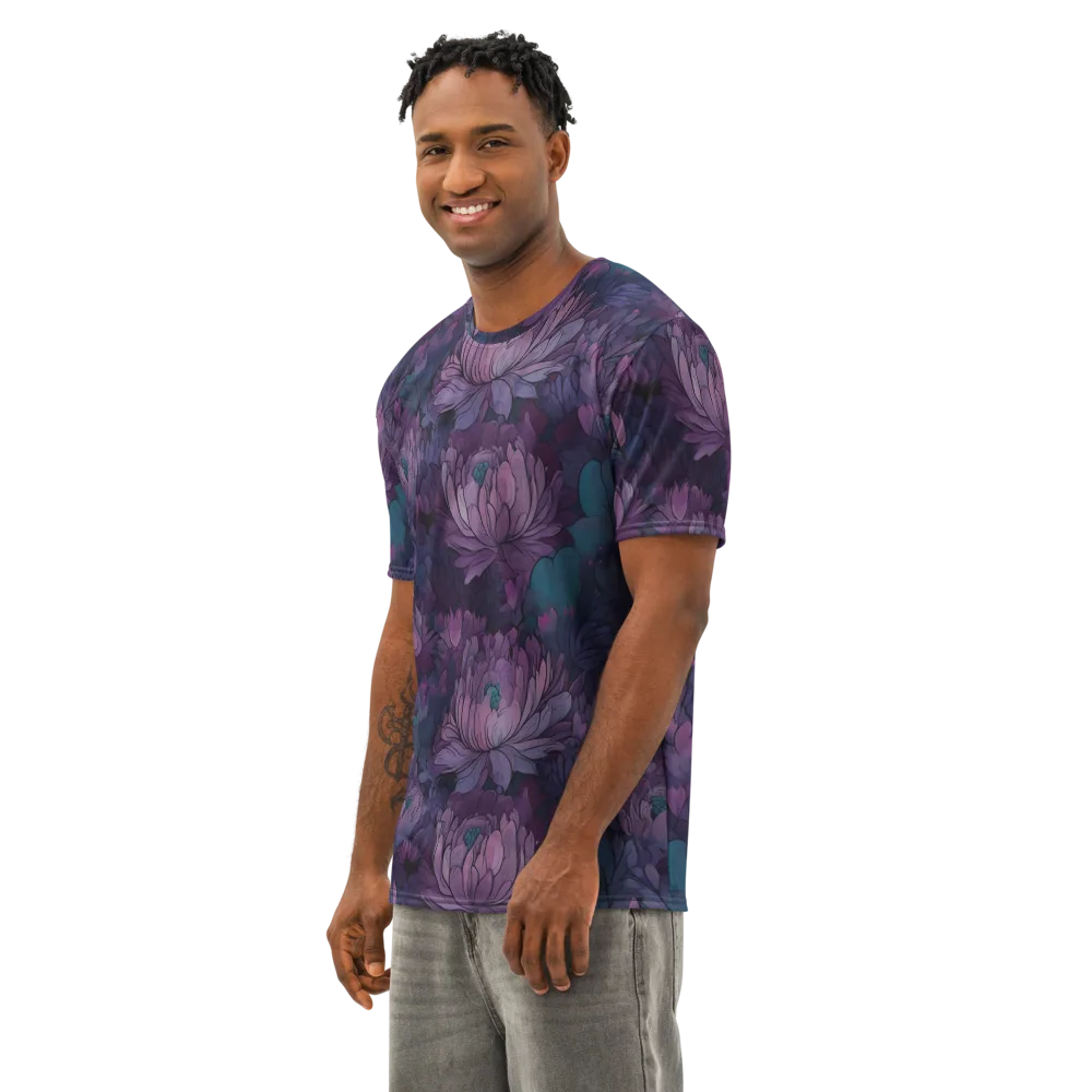 Indigo Bloomscape on Men's Cotton Crew Neck T-Shirt — Left Front