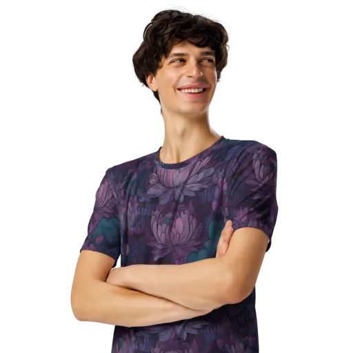 Indigo Bloomscape on a Men's Crew Neck T-Shirt