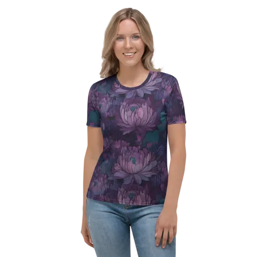 Indigo Bloomscape on a Women's Crew Neck T-Shirt