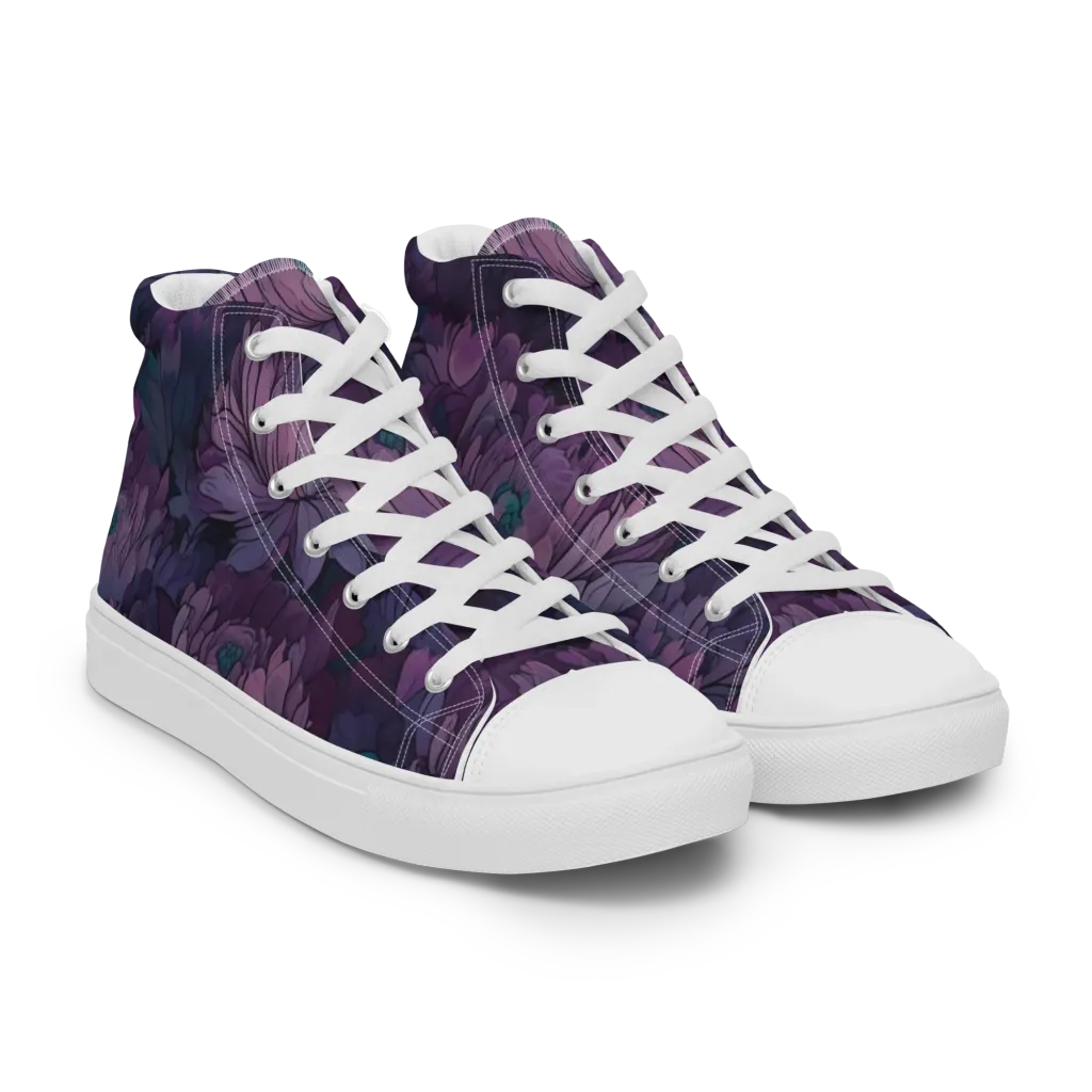Indigo Bloomscape on Women's High Top Canvas Shoes — Right Front