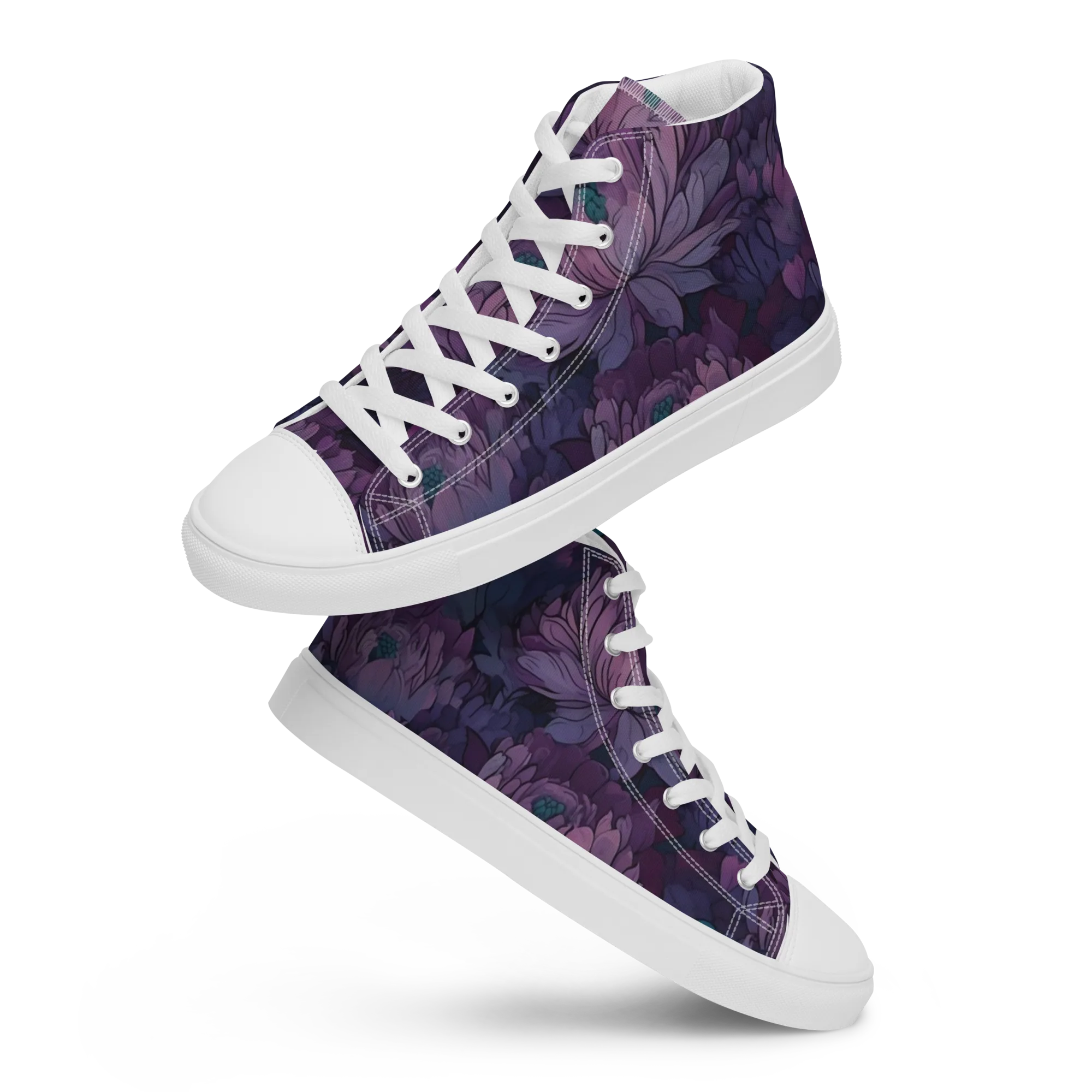 Indigo Bloomscape on Women's High Top Canvas Shoes — Front