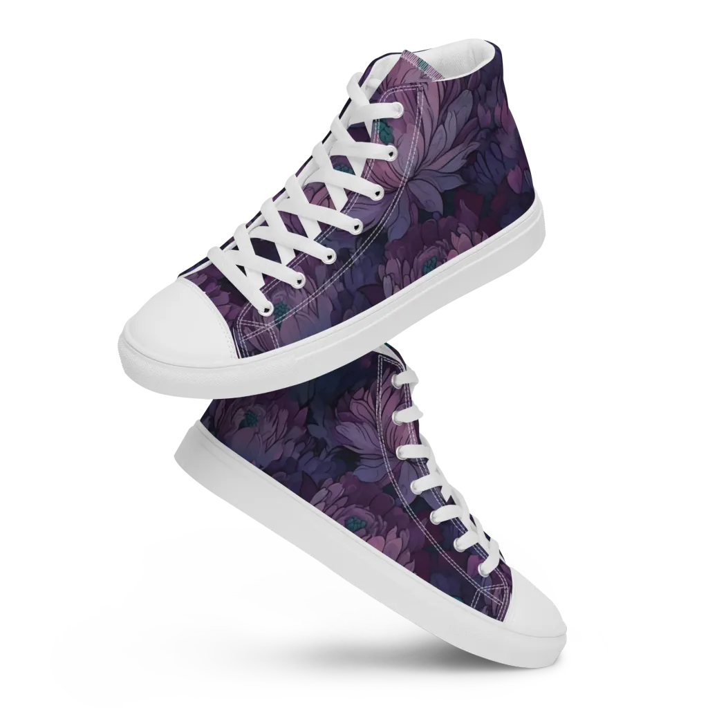 Indigo Bloomscape on Women's High Top Canvas Shoes — Front