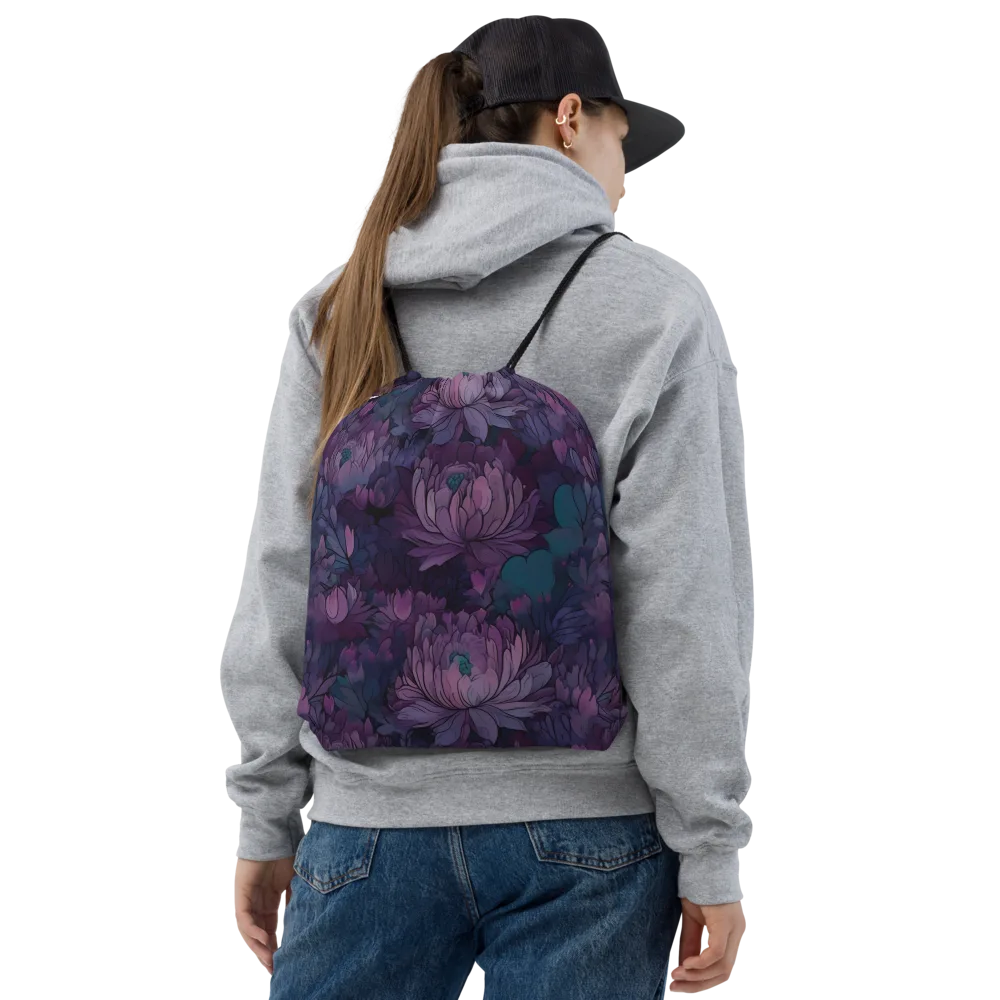 Indigo Bloomscape on Drawstring Bag — Front
