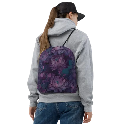 Indigo Bloomscape on a Drawstring Bag