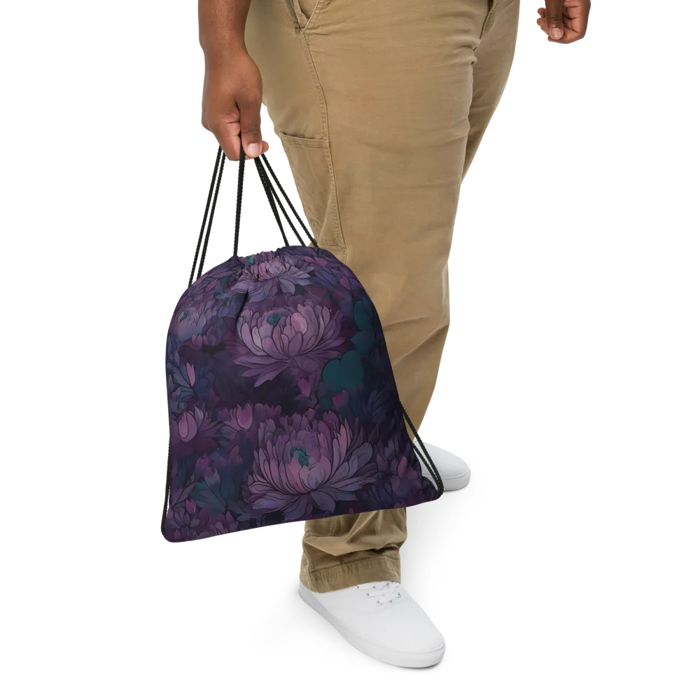 Indigo Bloomscape on Drawstring Bag — Front
