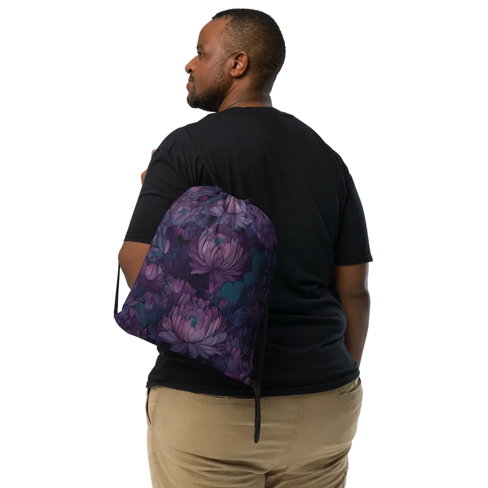Indigo Bloomscape on Drawstring Bag — Front