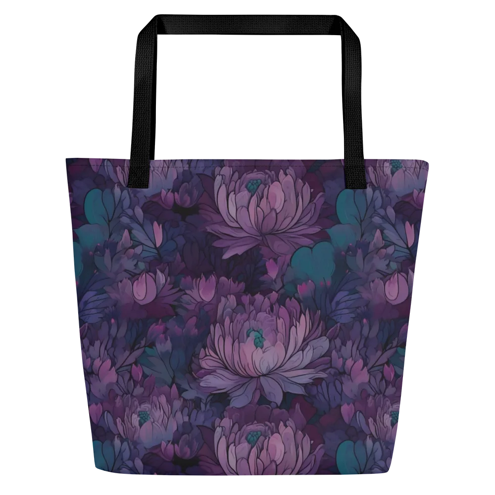Indigo Bloomscape on Large Tote Bag W/ Pocket — Front