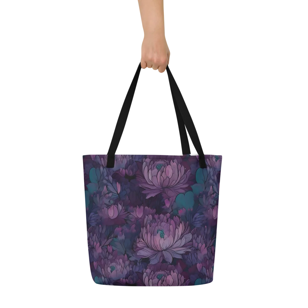 Indigo Bloomscape on Large Tote Bag W/ Pocket — Front