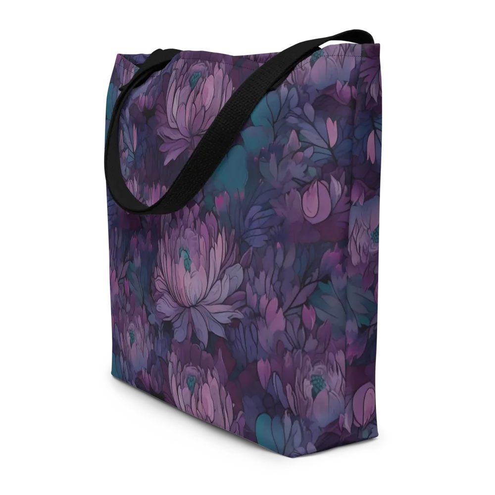 Indigo Bloomscape on Large Tote Bag W/ Pocket — Front