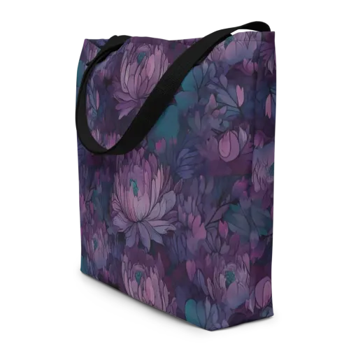 Indigo Bloomscape on a Large Tote Bag W/ Pocket