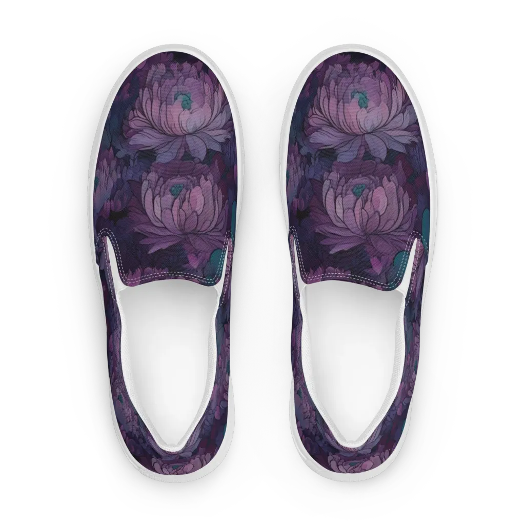 Indigo Bloomscape on Women's Slip-On Canvas Shoes — Front