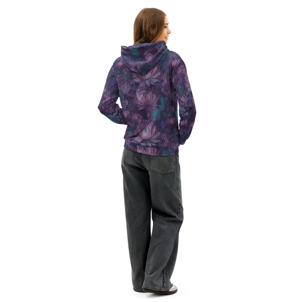 Indigo Bloomscape on Cotton Hoodie — Back