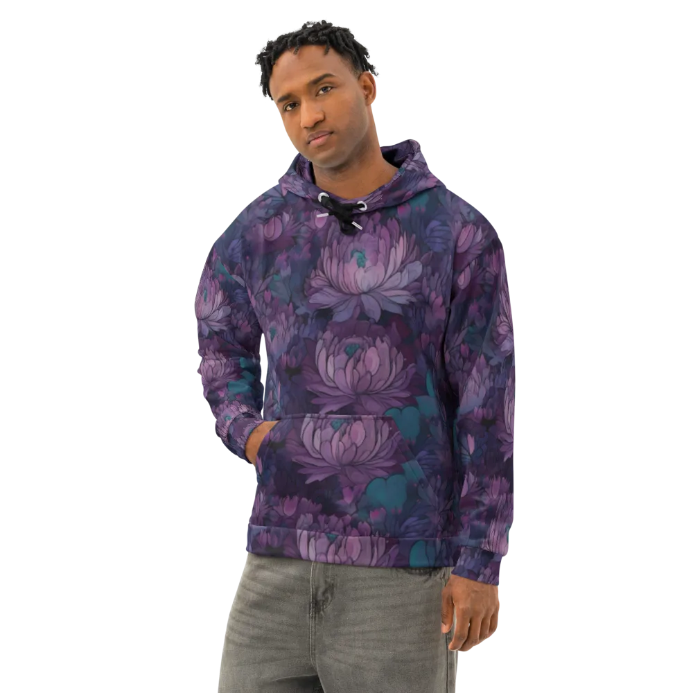 Indigo Bloomscape on Cotton Hoodie — Left Front