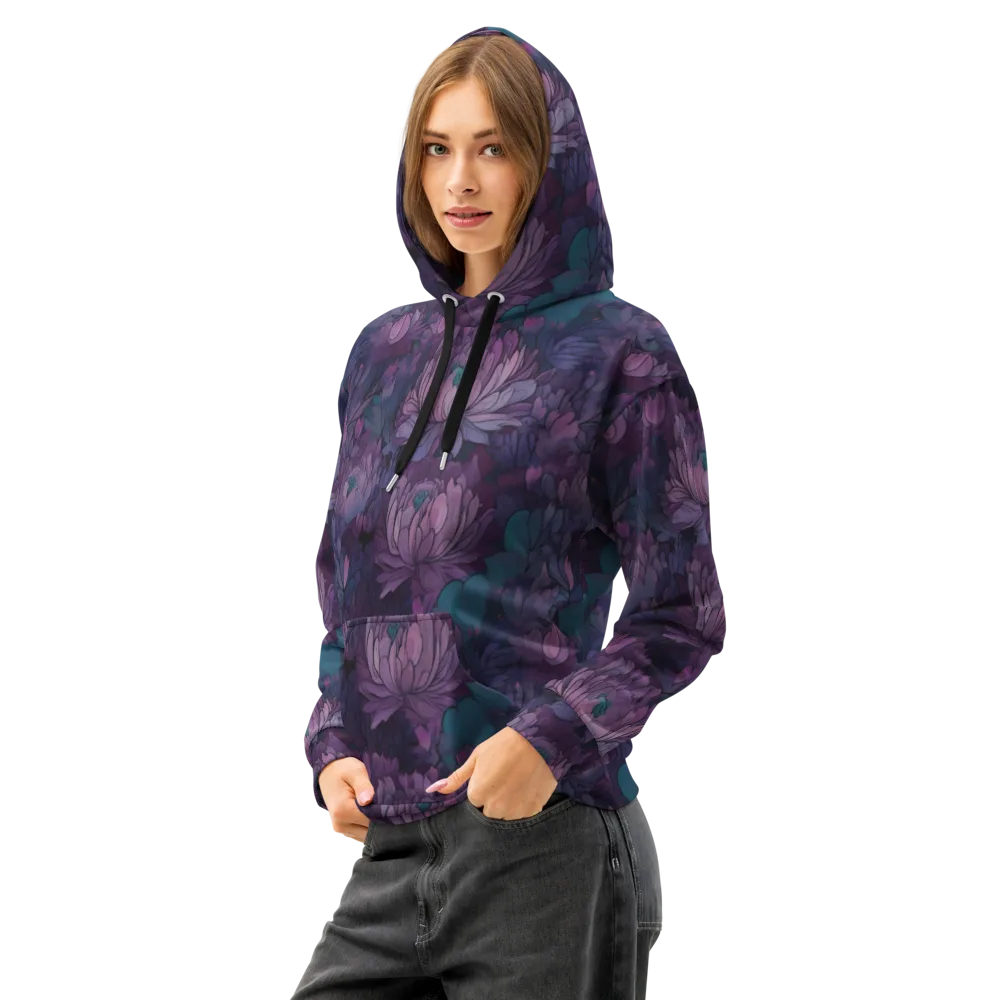 Indigo Bloomscape on Cotton Hoodie — Left Front