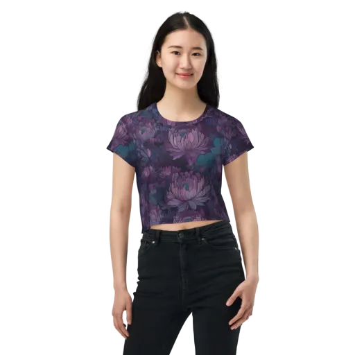 Indigo Bloomscape on a Crop Tee