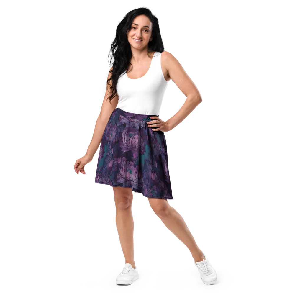 Indigo Bloomscape on Skater Skirt — Front