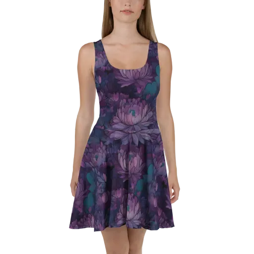 Indigo Bloomscape on a Skater Dress
