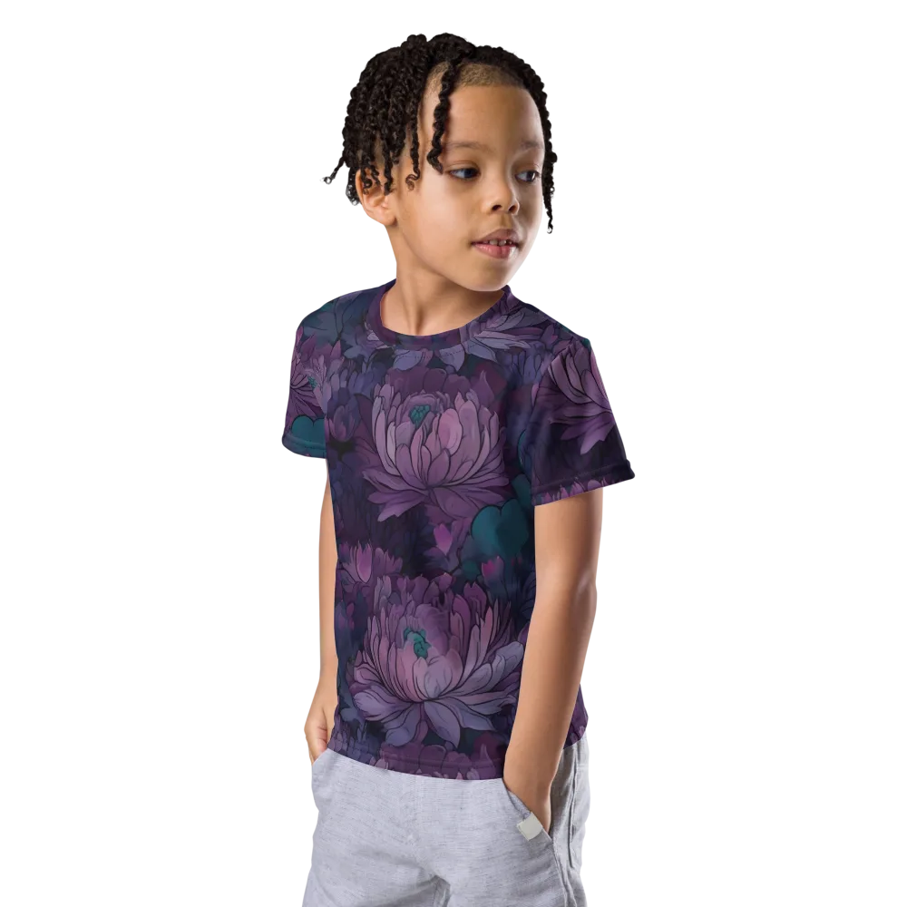 Indigo Bloomscape on Kids Crew Neck T-Shirt — Left Front