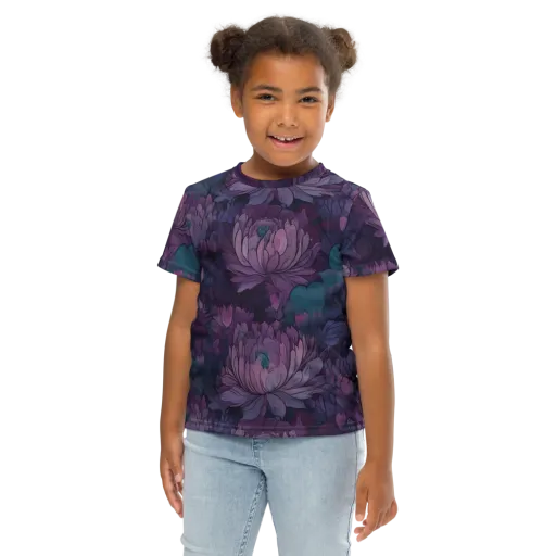 Indigo Bloomscape on a Kids Crew Neck T-Shirt