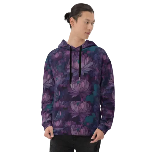 Indigo Bloomscape on a Hoodie