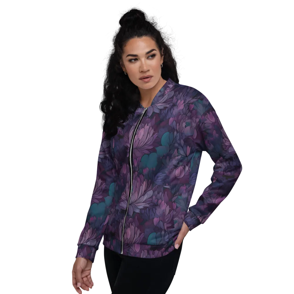 Indigo Bloomscape on Bomber Jacket — Left