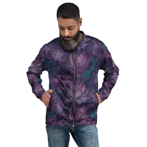 Indigo Bloomscape on a Bomber Jacket