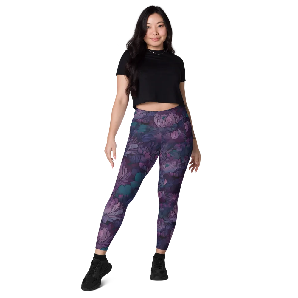 Indigo Bloomscape on Leggings with Pockets — Front