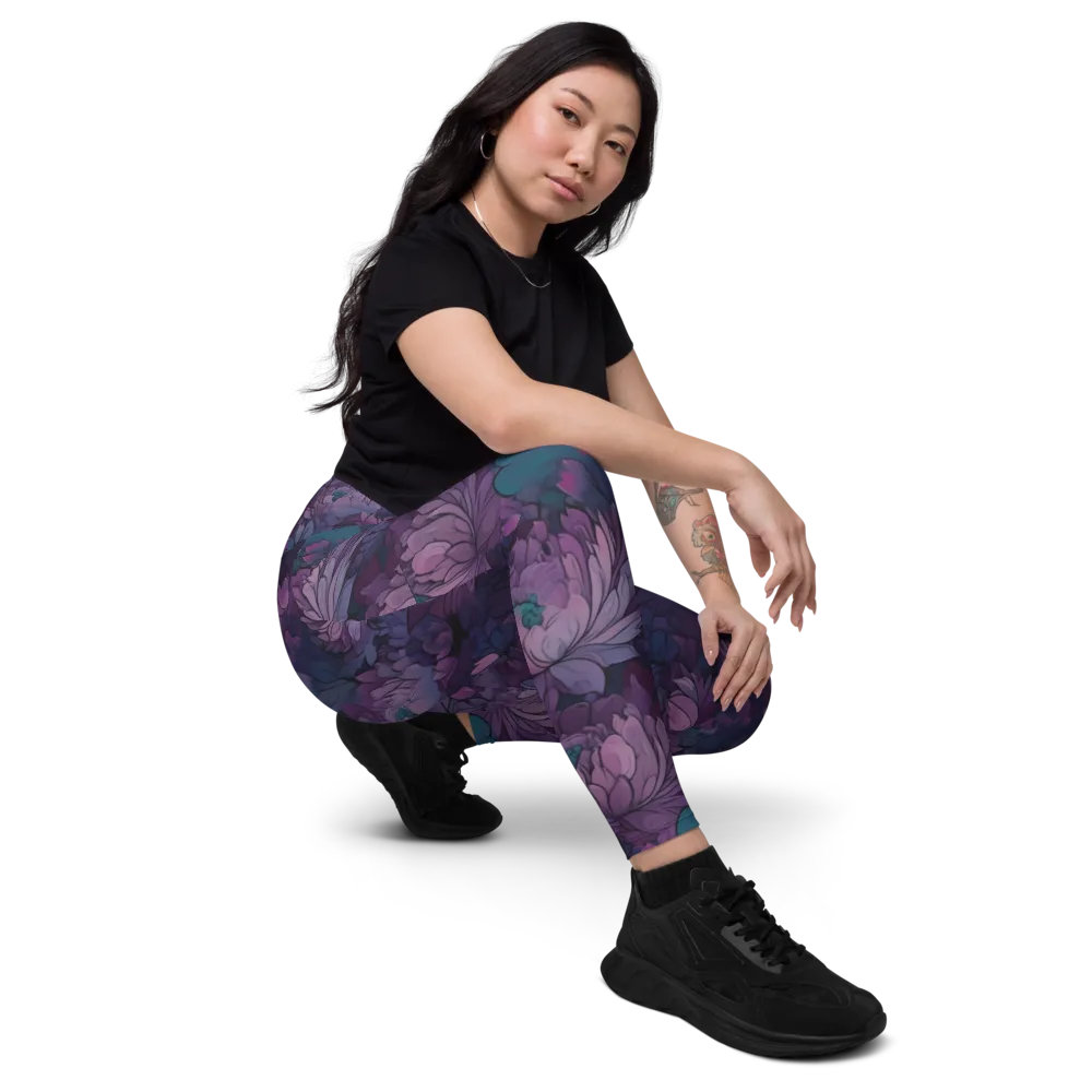 Indigo Bloomscape on Leggings with Pockets — Right Front