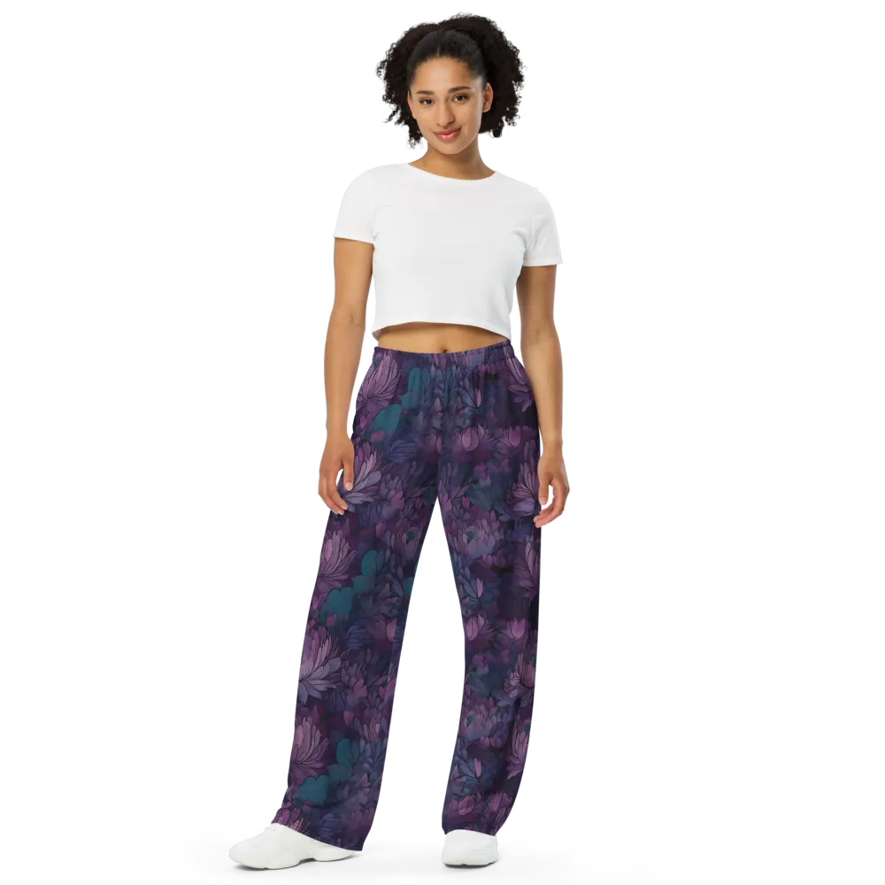 Indigo Bloomscape on Wide-Leg Pants — Front