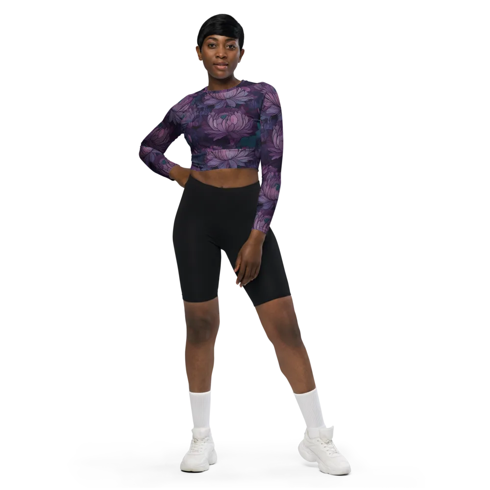 Indigo Bloomscape on Long Sleeve Crop Top — Front