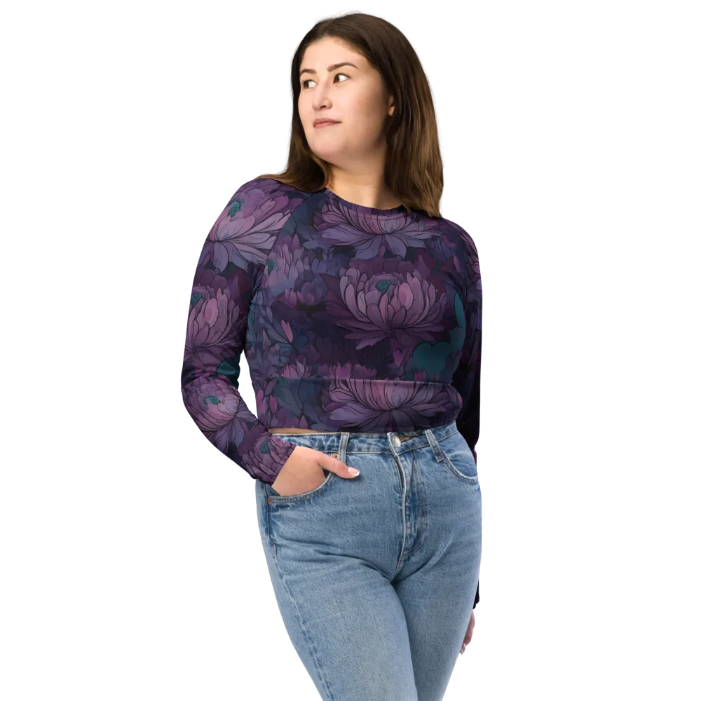 Indigo Bloomscape on Long Sleeve Crop Top — Front