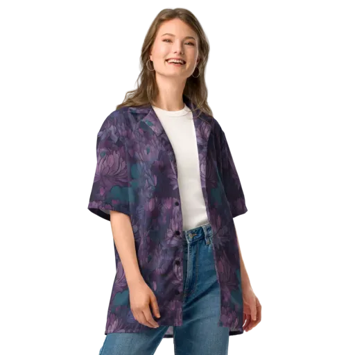 Indigo Bloomscape on a Button Shirt