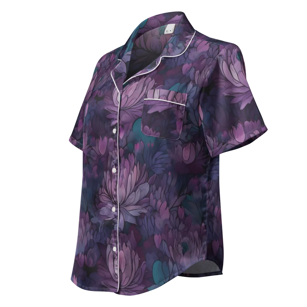 Indigo Bloomscape on Women's Short Sleeve Pajama Top — Left Front