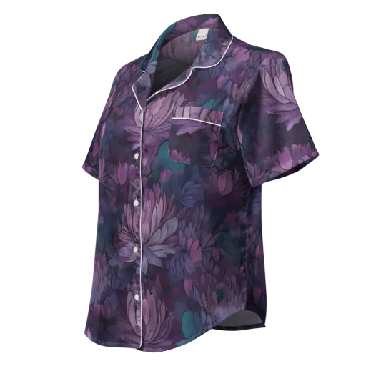 Indigo Bloomscape on a Women's Short Sleeve Pajama Top