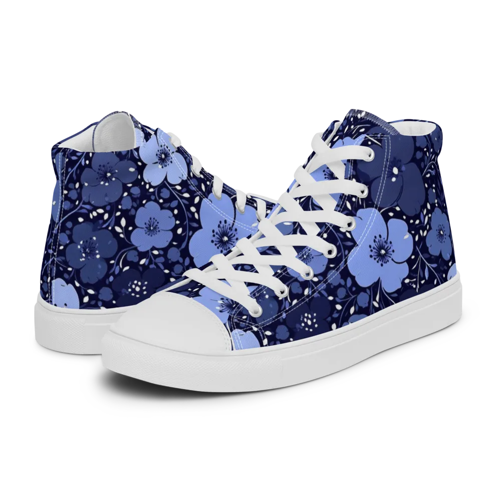 Midnight Blue Blossom on Men's High Top Canvas Shoes — Left