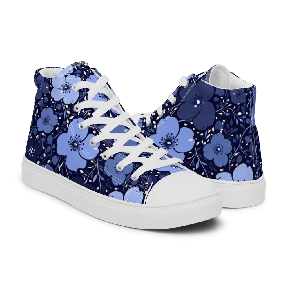Midnight Blue Blossom on Men's High Top Canvas Shoes — Right