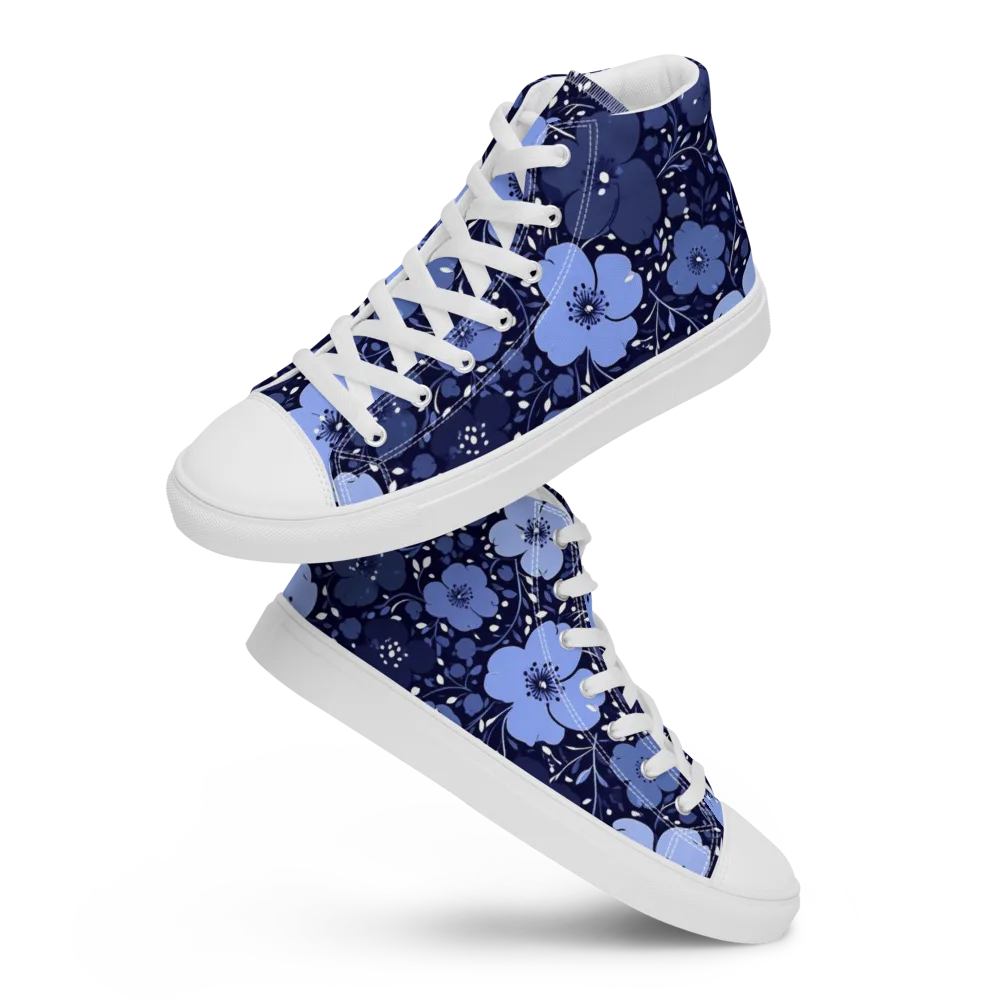 Midnight Blue Blossom on Men's High Top Canvas Shoes — Front