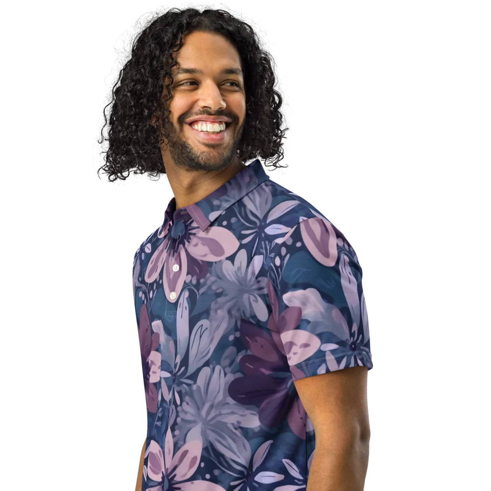 Moonlit Garden on Men's Slim Fit Polo Shirt — Left Front