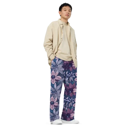 Moonlit Garden on a Wide-Leg Pants