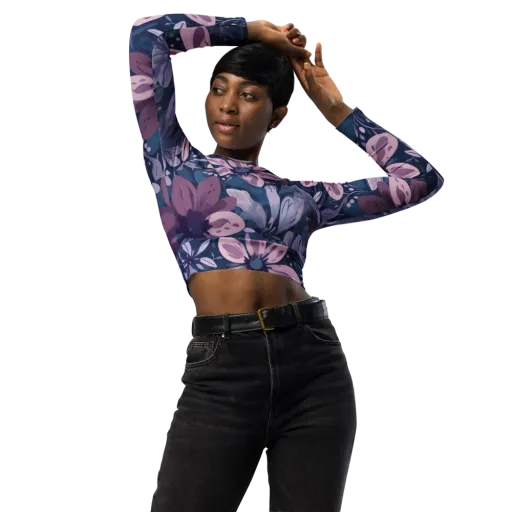 Moonlit Garden on a Long Sleeve Crop Top