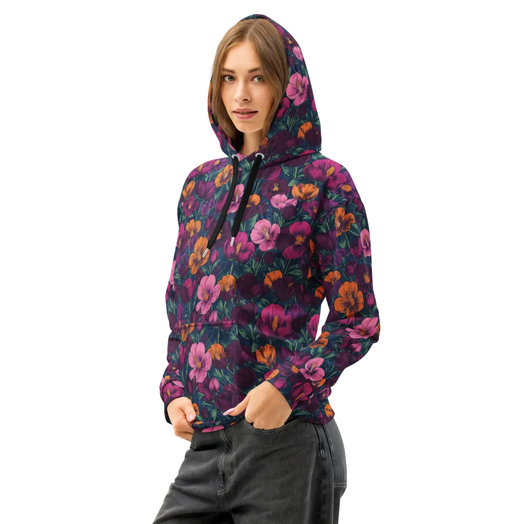Indigo Hothouse on Cotton Hoodie — Left Front