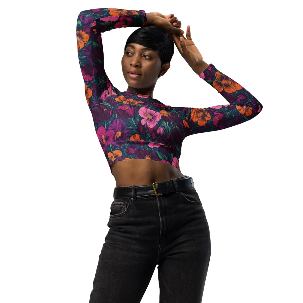 Indigo Hothouse on Long Sleeve Crop Top — Front
