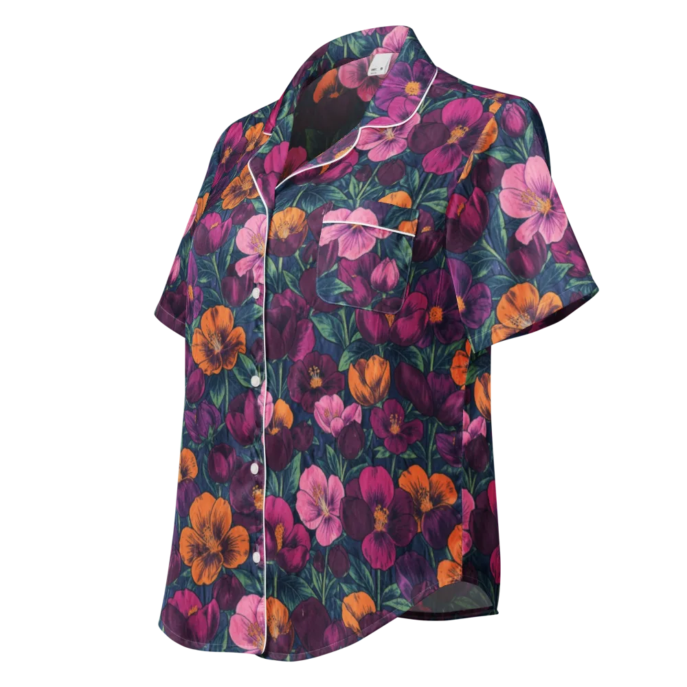 Indigo Hothouse on Women's Short Sleeve Pajama Top — Left Front